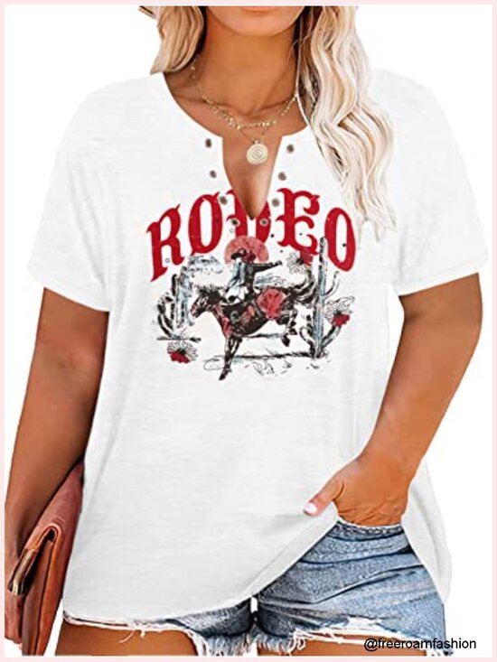 Tops - Plus Size Sleeveless V-Neck Country Music Tank Top with Ring Hole